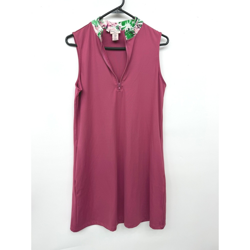 Tommy Bahama Athletic Golf Dress Women Med Pink Sleeveless Quarter Floral Collar